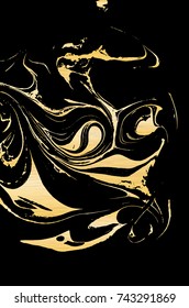 Black and gold liquid texture. Watercolor hand drawn marbling illustration. Abstract vector background. Marble pattern