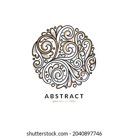 Black and gold logo with decorative vector leaves. Elegant, classic elements. Can be used for jewelry, beauty and fashion industry. Great for, emblem, background or any desired idea.
