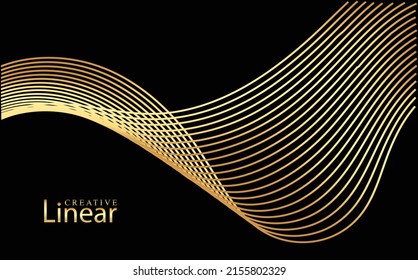 Black and gold luxury background. Abstract geometric style with curved guilloche lines. Space for text and logo. Modern minimal pattern for business, events, presentations.