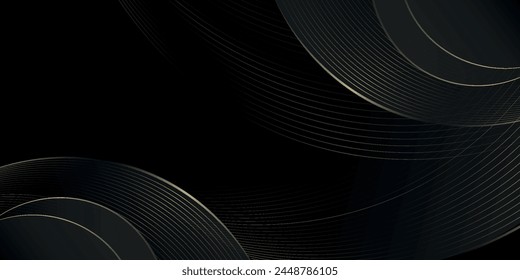 fondo de lujo negro y dorado con composición de onda dinámica. ips10 Vector