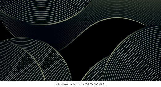 fondo de lujo negro y dorado con composición de onda dinámica. ips10 Vector	