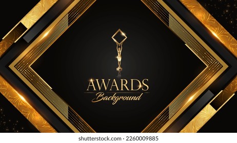 Black and Gold Luxury Background. Modern Abstract Template. Golden Award Background Design. Premium Digital Technology Presentation.