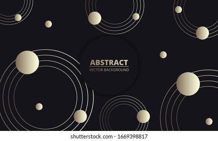 Black and gold luxury geometric abstract background. Golden circles in the center on a dark background. Modern trendy royal background.