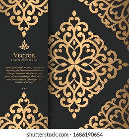 Black and gold luxury invitation card design. Vintage ornament template. Can be used for background and wallpaper. Elegant and classic vector elements great for decoration.