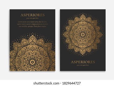 Black and gold luxury invitation card design with vector mandala. Vintage ornament template. Can be used for background and wallpaper. Elegant and classic vector elements great for decoration.