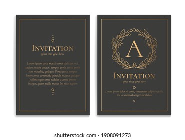 Black and gold luxury invitation card design. Vintage ornament template. Can be used for background and wallpaper. Elegant and classic vector elements great for decoration.