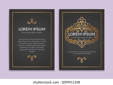 Black and gold luxury invitation card design with vector frame ornament. Vintage template. Can be used for background and wallpaper. Elegant and classic vector elements great for decoration.