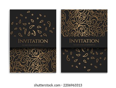 Black and gold luxury invitation card design with vector ornament pattern. Vintage template. Can be used for background and wallpaper. Elegant and classic vector elements great for decoration.