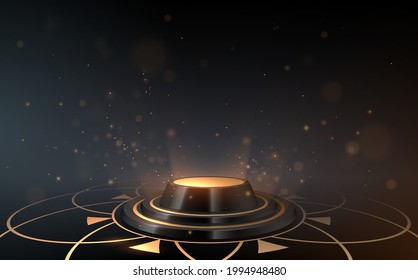 Black and gold luxury podium with sparks effect