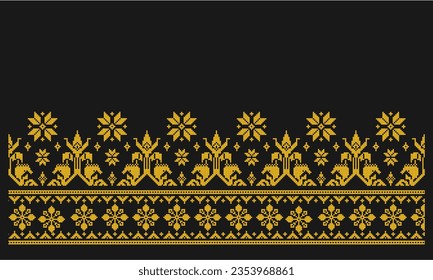 Black gold malay songket. Traditional Classic Malay handwoven black 'songket' with gold threads vector