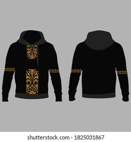 Black and gold male hoodie sweatshirt long sleeve with clipping path, mens hoody with hood for your design mockup for print, isolated on white background. Template sport winter clothes.