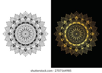 Padrões mandala preto e dourado preto e branco simétrico