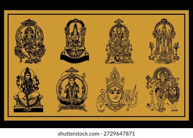 Schwarz und GOLD Viele verschiedene Durga Devi Design Art Designs