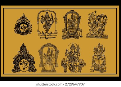Negro y oro Muchos Diseños de arte de diseño diferentes de Durga Devi
