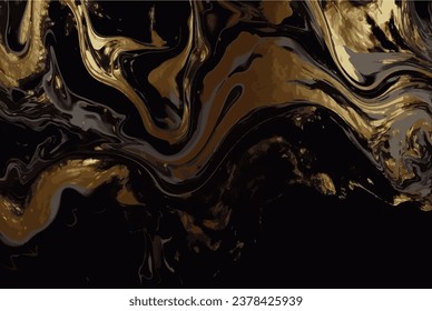 Black and gold marble abstract background. Decorative acrylic paint pouring rock marble texture. Black and gold wavy abstract pattern.