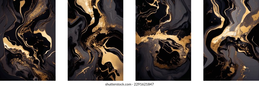 Tinta líquida de mármol dorado negro de la tinta geodésica del vector abstracto del alcohol de mármol. Resumen de fondo multicolor de textura de mármol.