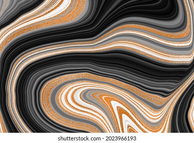 Mármol dorado negro. Lujosa decoración abstracta de fondo, patrón oro, gradientes de medio tono, ilustración vectorial 3d. Mapa de la cubierta de las ondas doradas, formas geométricas, banner mínimo moderno.
