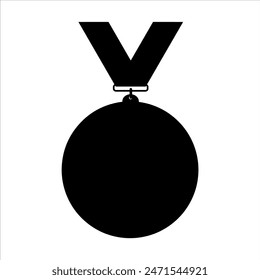 Silueta de medalla de oro negro aislado sobre fondo blanco. Diseño de Ilustración vectorial de ícono de medalla de oro.