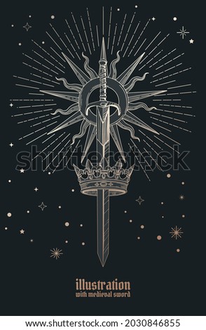 black and  gold medieval colored sword  with crown and sun circle