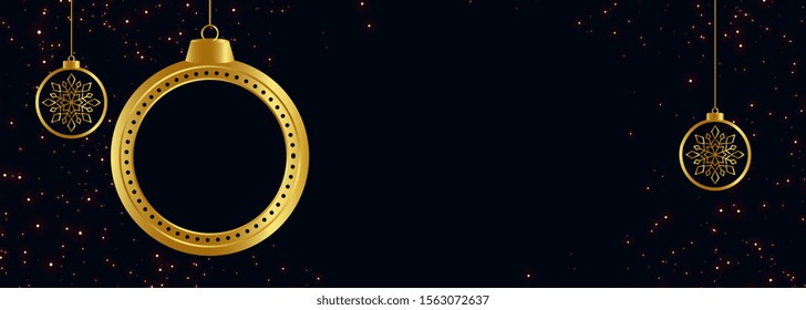 black and gold merry christmas banner with text space
