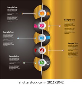 black gold modern time line template for website computer graphic and technology. text box. icon