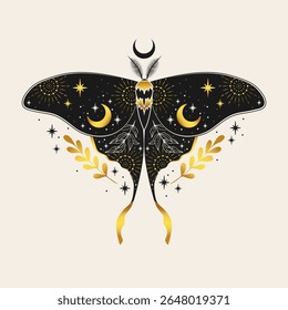 Black and gold moth illustration. For cards, invitations, T-shirts and more.