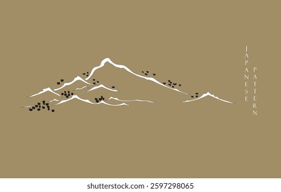 Black and gold Mountain elements. Japanese background with Asian traditional icon vector. Natural art with brown background in vintage style.