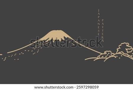 Black and gold Mountain elements. Japanese background with Asian traditional icon vector. Natural art with brown background in vintage style.