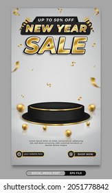 Black And Gold New Year Sale Promo Social Media Story Or Poster Template