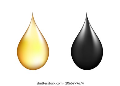 Black and gold oil drop on white isolated background.
