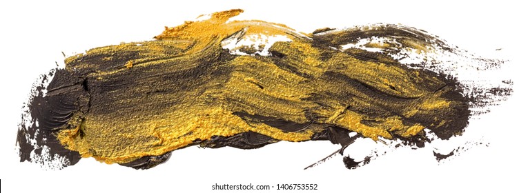 Black and gold oil texture paint stain brush stroke, hand painted, isolated on white background. EPS10 vector illustration.