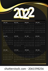 Black gold one page calendar 2022 template design