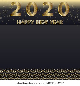 Black and gold openwork background - decorative shiny digits - vector. Congratulation 2020. Happy New Year. Merry Christmas.