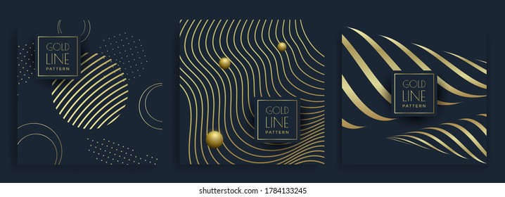 Patrón orgánico y geométrico negro y dorado. Un fondo de lujo oscuro con línea dorada. Ilustración del vector
