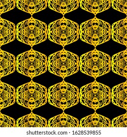 Black and gold ornamental seamless pattern. Vintage elements. Art deco damask design. Retro design for beauty spa salon, wrapping paper, ornaments, gift packaging, backdrop.