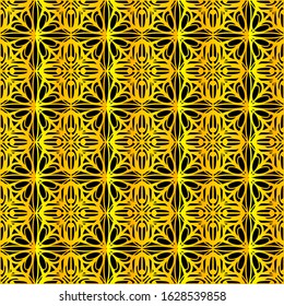 Black and gold ornamental seamless pattern. Vintage elements. Art deco damask design. Retro design for beauty spa salon, wrapping paper, ornaments, gift packaging, backdrop.