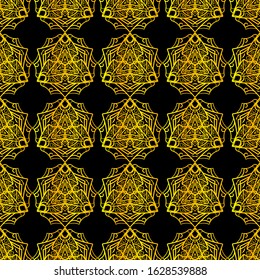 Black and gold ornamental seamless pattern. Vintage elements. Art deco damask design. Retro design for beauty spa salon, wrapping paper, ornaments, gift packaging, backdrop.