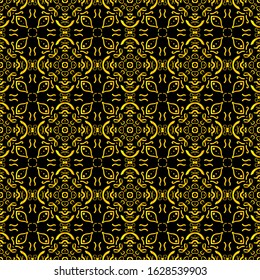 Black and gold ornamental seamless pattern. Vintage elements. Art deco damask design. Retro design for beauty spa salon, wrapping paper, ornaments, gift packaging, backdrop.