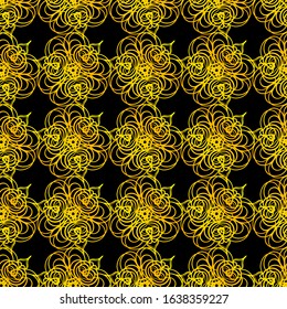 Black and gold ornamental seamless pattern. Vintage elements. Art deco damask design. Retro design for beauty spa salon, wrapping paper, ornaments, gift packaging, backdrop.