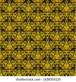 Black and gold ornamental seamless pattern. Vintage elements. Art deco damask design. Retro design for beauty spa salon, wrapping paper, ornaments, gift packaging, backdrop.
