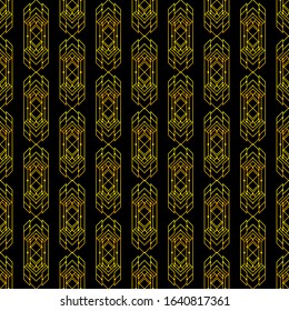 Black and gold ornamental seamless pattern. Vintage elements. Art deco damask design. Retro design for beauty spa salon, wrapping paper, ornaments, gift packaging, backdrop.