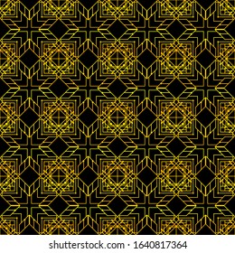 Black and gold ornamental seamless pattern. Vintage elements. Art deco damask design. Retro design for beauty spa salon, wrapping paper, ornaments, gift packaging, backdrop.