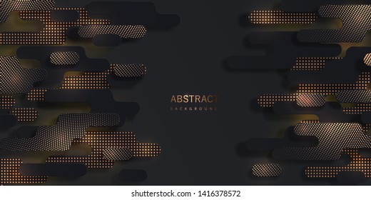 Black gold paper cut background. Abstract multi layered papercut texture. Material design concept with golden halftone pattern. Vector illustration can be used for the design of Black Friday sale