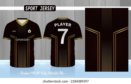 Black And Gold Pattern Sport Football Kits, Jersey, T-shirt Design Template.