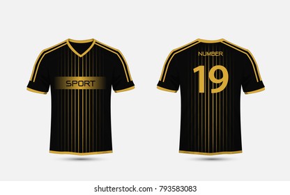 Black and gold pattern sport football kits, jersey, t-shirt design template