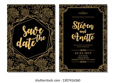 Black gold pattern wedding invitation