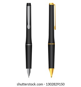 Black and gold pen in a realistic style isolated on white background.