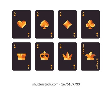 Juego de cartas de juego en negro y oro. Ilustración plana de Poker