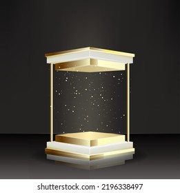 Schwarzes und goldenes Podium mit leichtem Effekt. Vektorgrafik.
