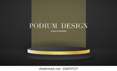 Black and gold Podium and minimal abstract background , 3D stage podium display product , stand to show cosmetic products ,illustration 3d Vector EPS 10